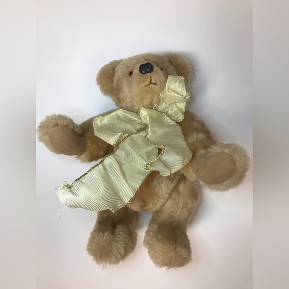 Vintage Jointed plush bear with gold scarf - Picture 2 of 7